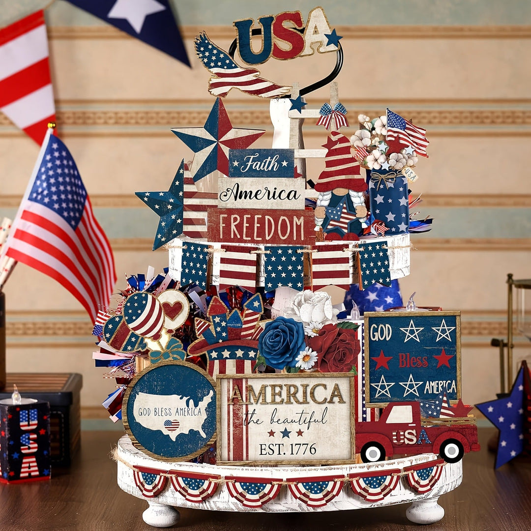 Unisex nan patriotic wood decor set for wall and door with versatile USA motifs Kalsten