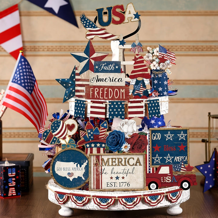 Unisex nan patriotic wood decor set for wall and door with versatile USA motifs Kalsten
