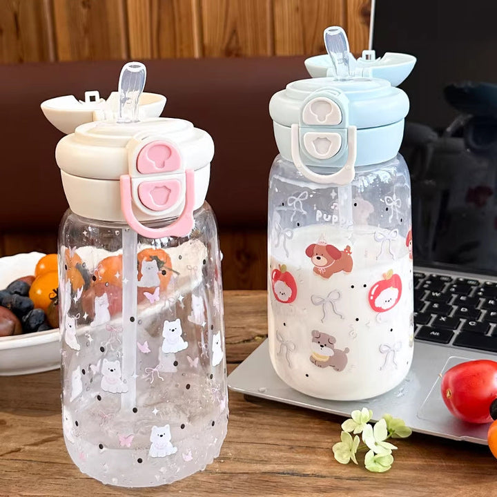 Women's drinking bottle with animal motifs and healthy fruit insert system Kalsten