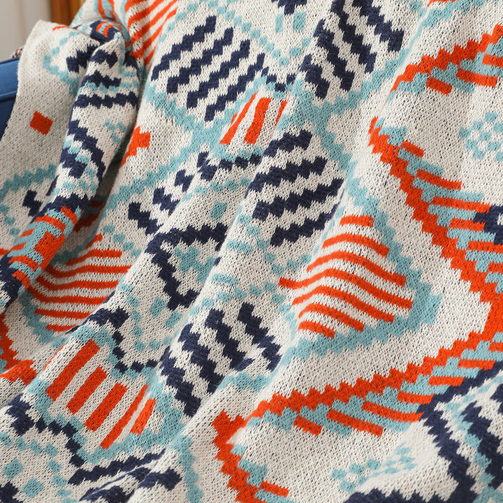 Women's Patterned Snuggle Blanket with Fringe and Geometric Design Kalsten