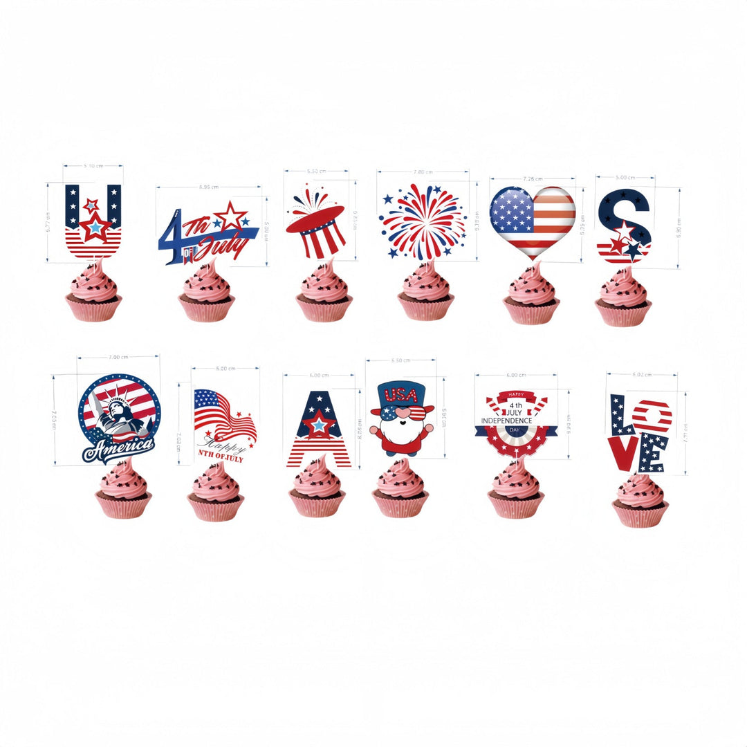 Unisex nan multiple cupcake topper set with patriotic USA motifs made of double-sided printed cardboard and wooden skewers Kalsten