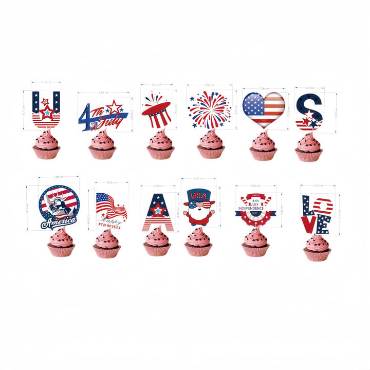 Unisex nan multiple cupcake topper set with patriotic USA motifs made of double-sided printed cardboard and wooden skewers Kalsten