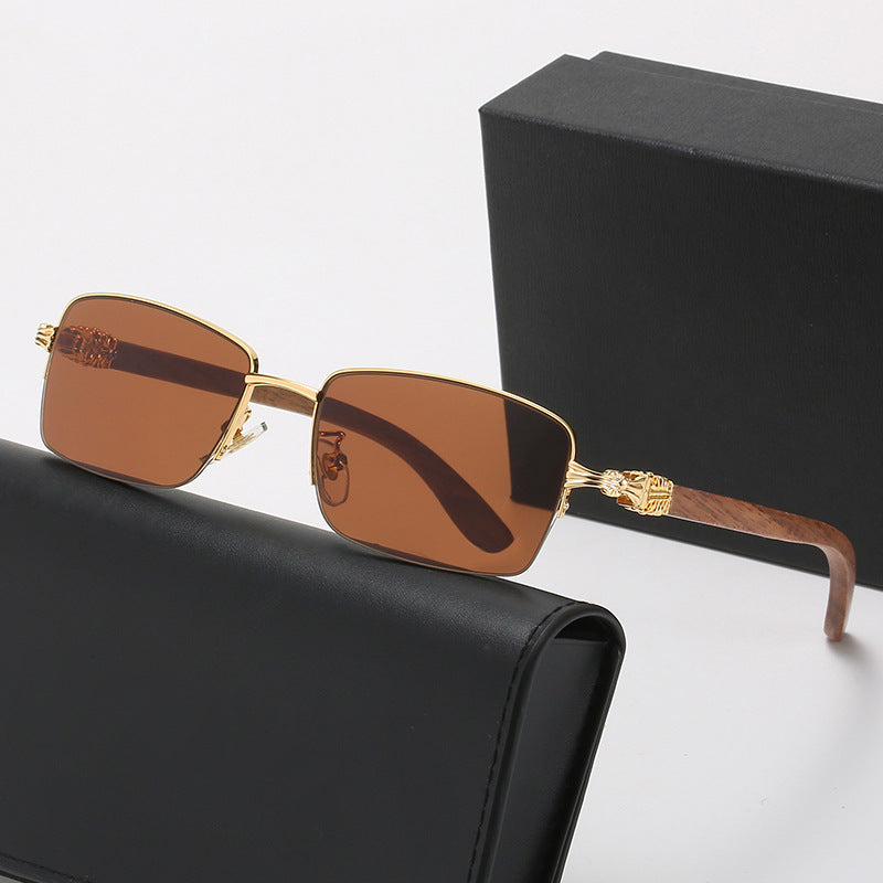 Ladies fashionable glasses with rectangular frame and high-quality wood details Kalsten