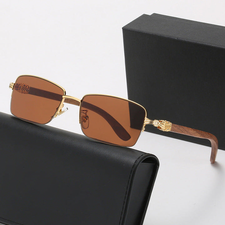 Ladies fashionable glasses with rectangular frame and high-quality wood details Kalsten