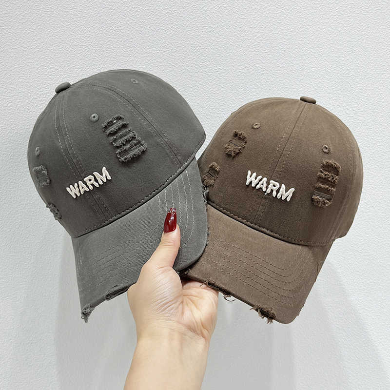 Women's Distressed Cotton Cap with Embroidered Message Kalsten