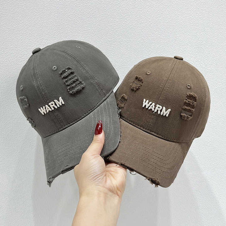 Women's Distressed Cotton Cap with Embroidered Message Kalsten