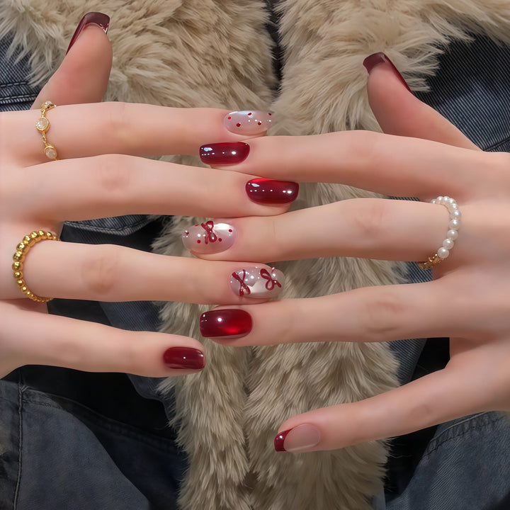 Elegant Artificial Nail Set with Decorative Bow Accents Kalsten