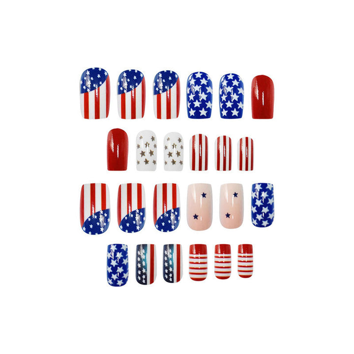 Women's nan patriotic press-on manicure set with mixed star and stripe coffin and square artificial nails Kalsten