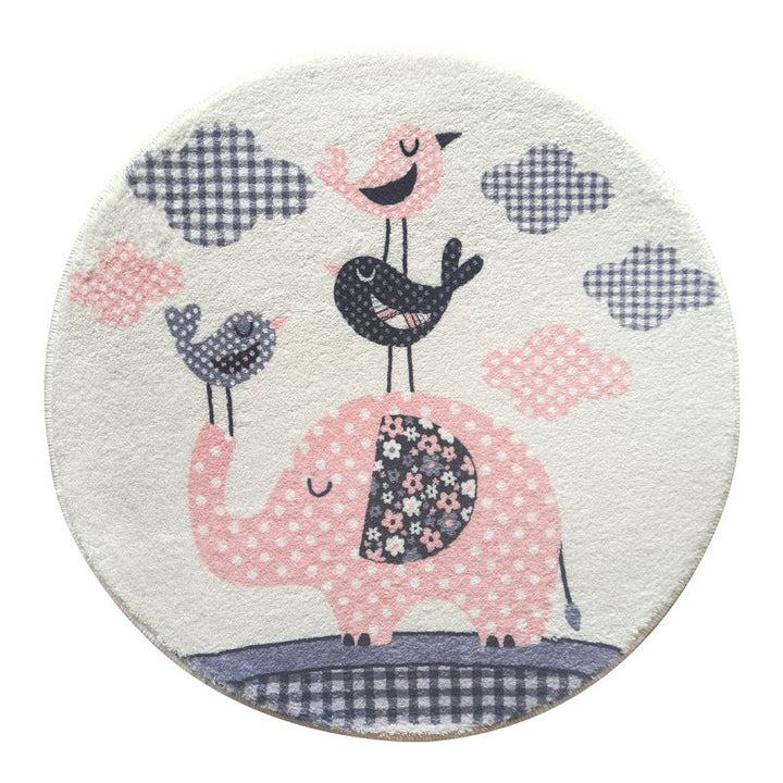 Whimsical Elephant and Bird-Themed Round Area Rug