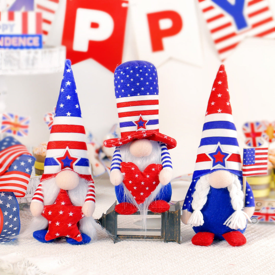 Unisex nan Patriotic Americana Decorative Gnome Plush Set with Star-Spangled Hats Kalsten