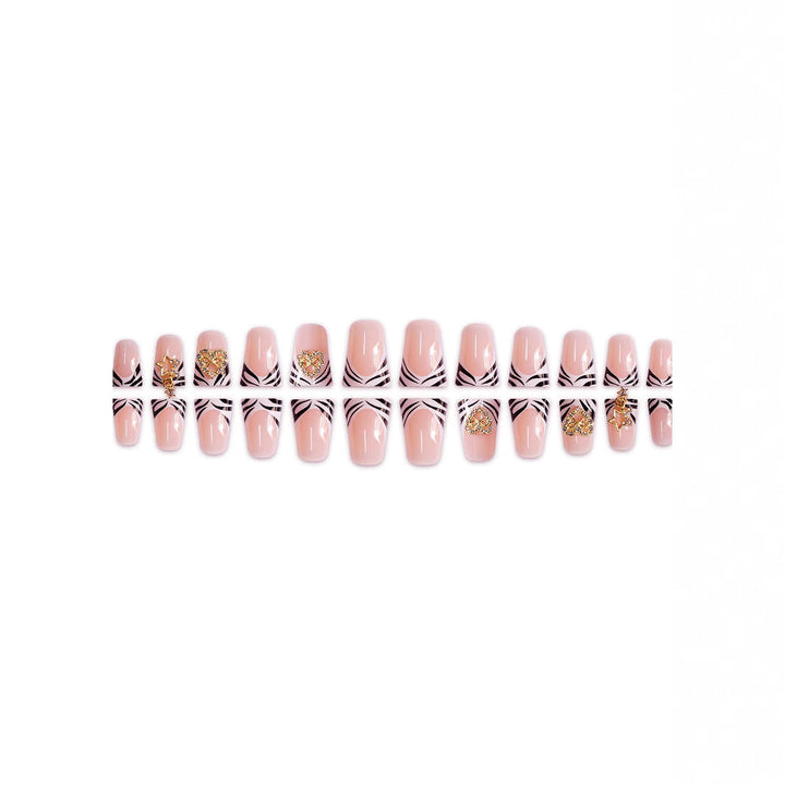 Decorative Rhinestone and Zebra Pattern Press-On Nails Kalsten