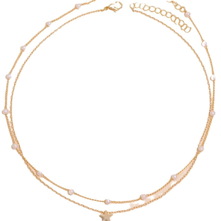 Layered Pearl and Star Pendant Necklace Kalsten
