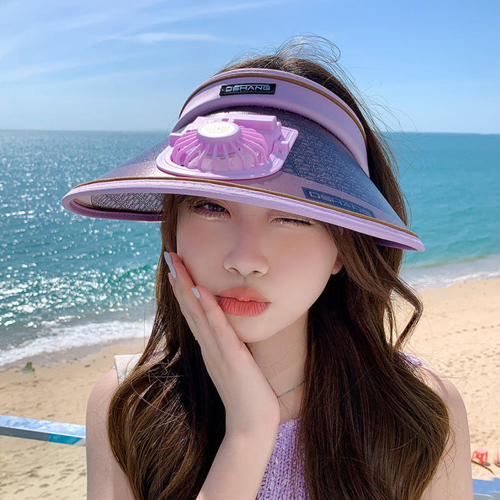 Breathable sun visor for with integrated, quietly running fan and adjustable headband Kalsten