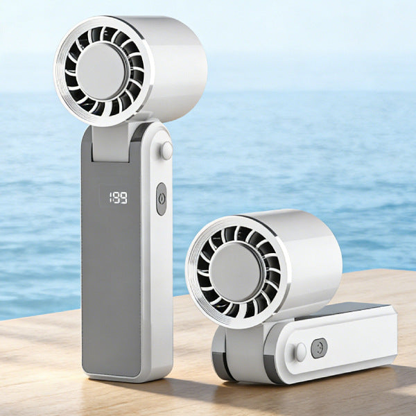 Cooling compact rechargeable handheld precision airflow fan with LED battery indicator and adjustable pivot head Kalsten