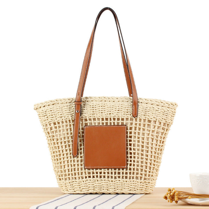 Braided bast bag with leather application Kalsten