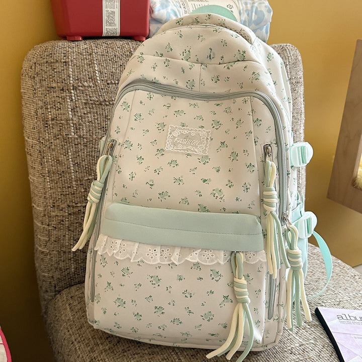 Elegant Floral-Print Multi-Compartment School Backpack