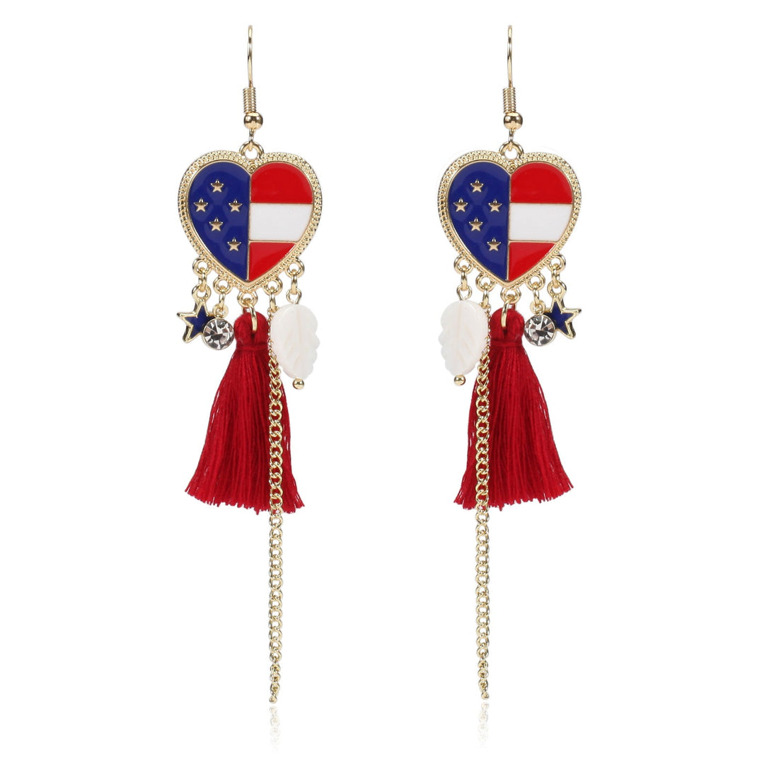 Women's nan long beaded fringe dangle earrings with enamel flag medallion and crystal drops Kalsten