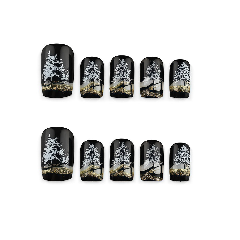 Artificial nails with romantic winter forest pattern Kalsten