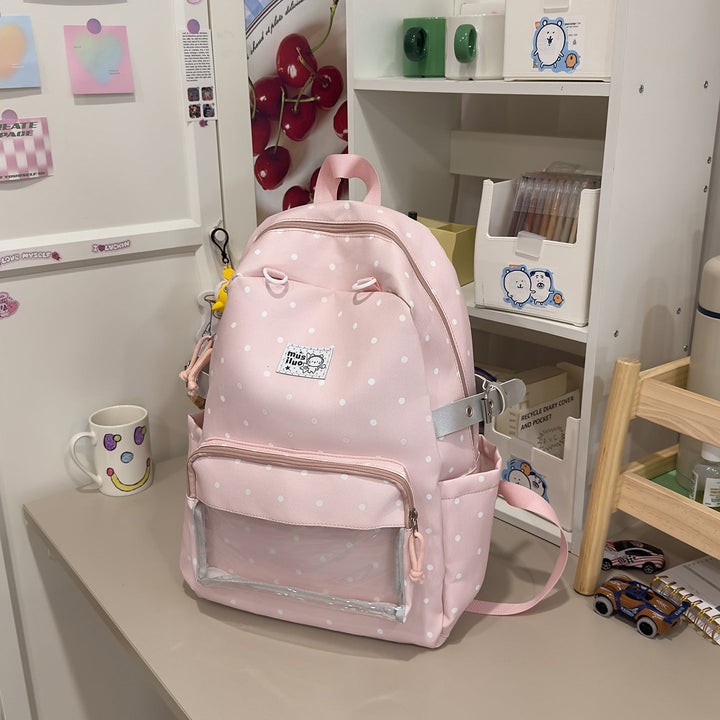 Multi-Pocket Polka Dot School Backpack