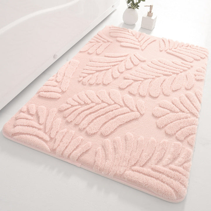 Plush Leaf-Pattern Bath Mat