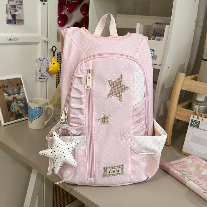 Cute Star-Patterned Ruffled School Backpack