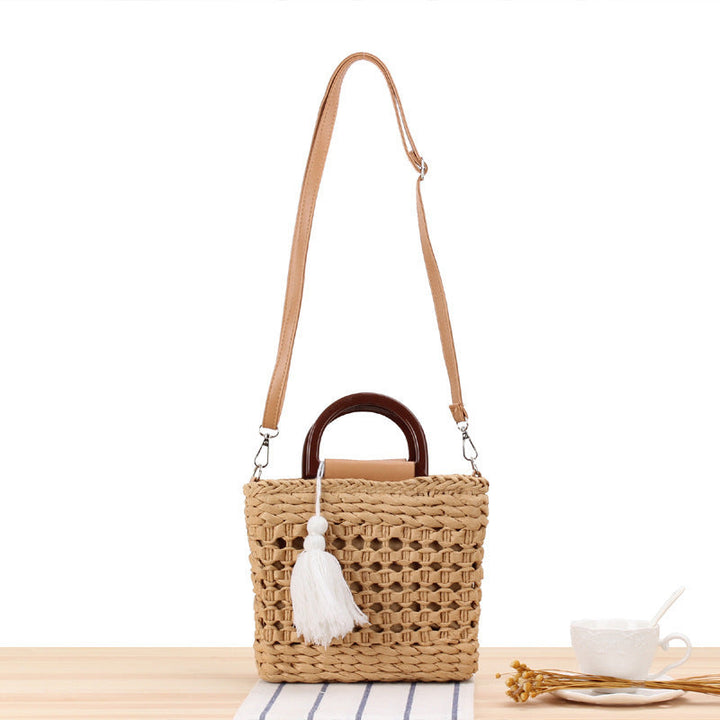 Woven tote bag with detachable faux leather strap Kalsten