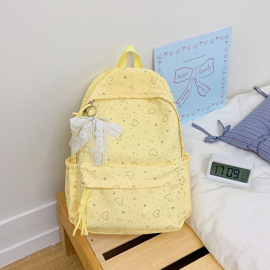 Heart-Patterned Casual School Backpack