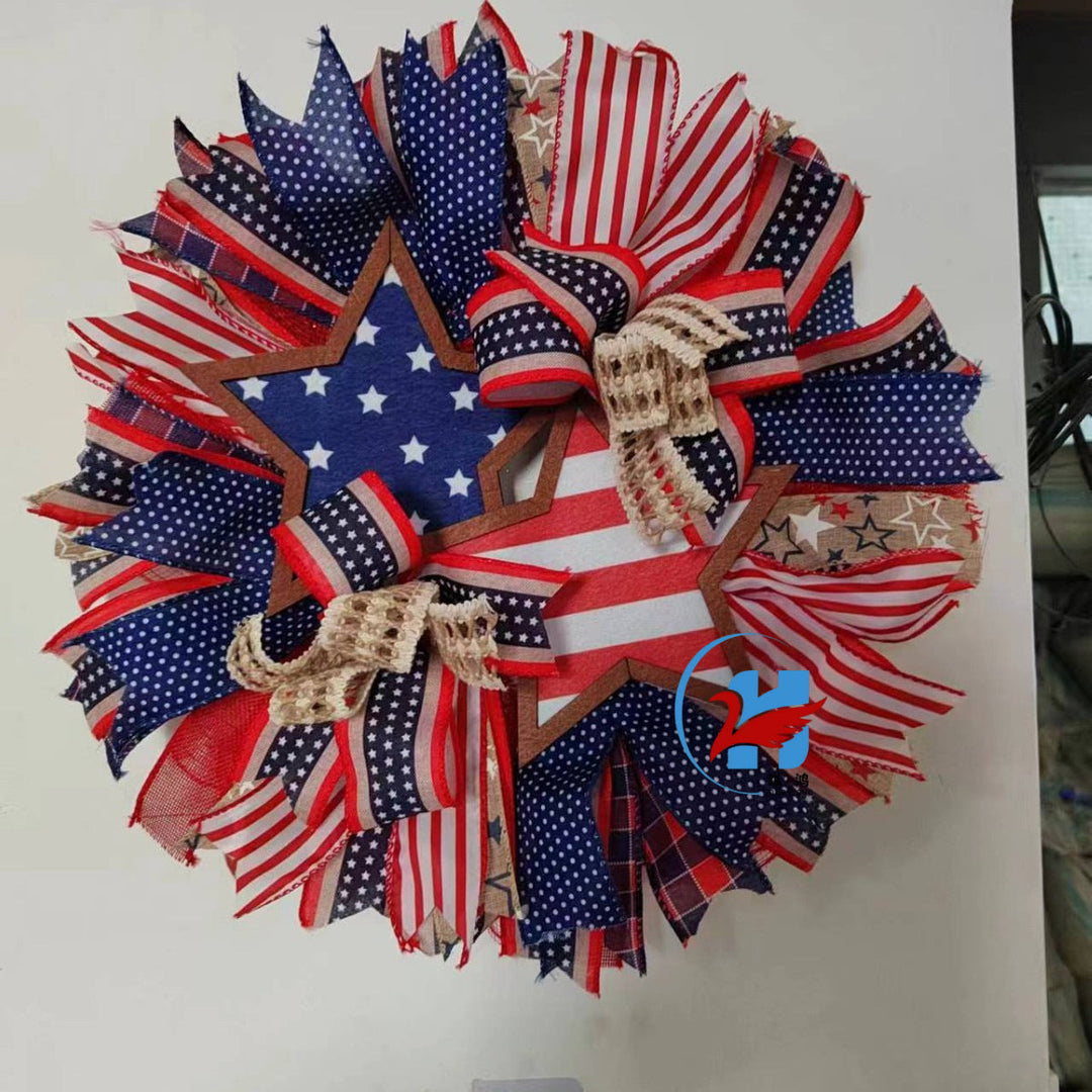 Unisex nan more patriotic door wreath in star design made of wood and jute ribbons Kalsten