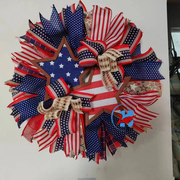 Unisex nan more patriotic door wreath in star design made of wood and jute ribbons Kalsten