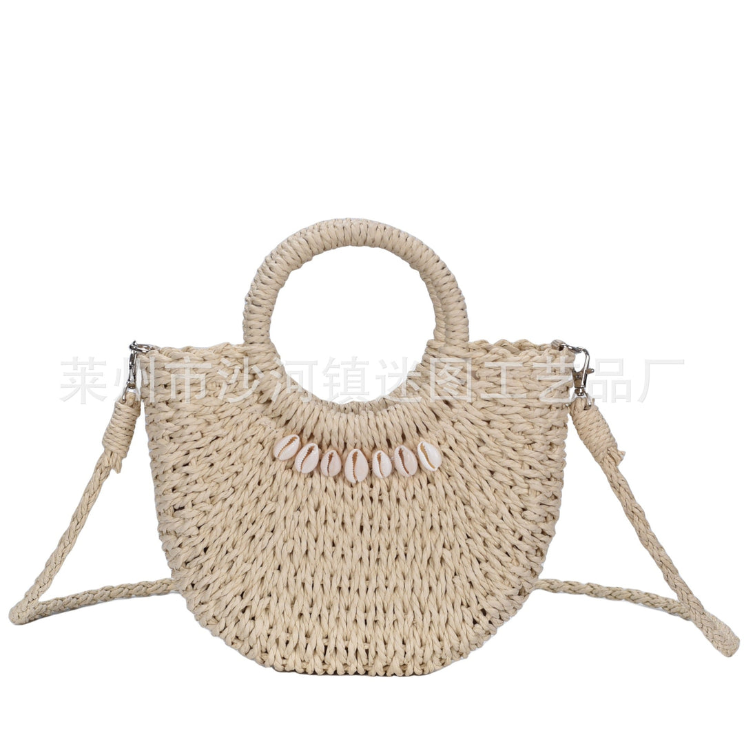 Natural fiber handbag with shell decoration Kalsten