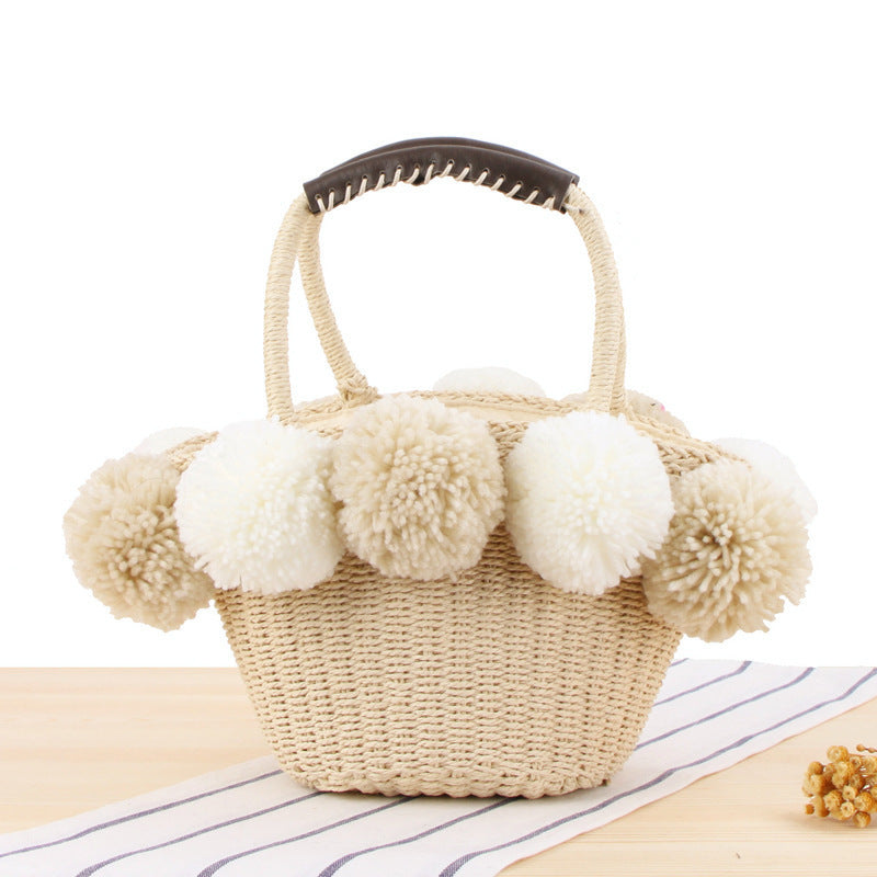 Basket bag with decorative pompons Kalsten