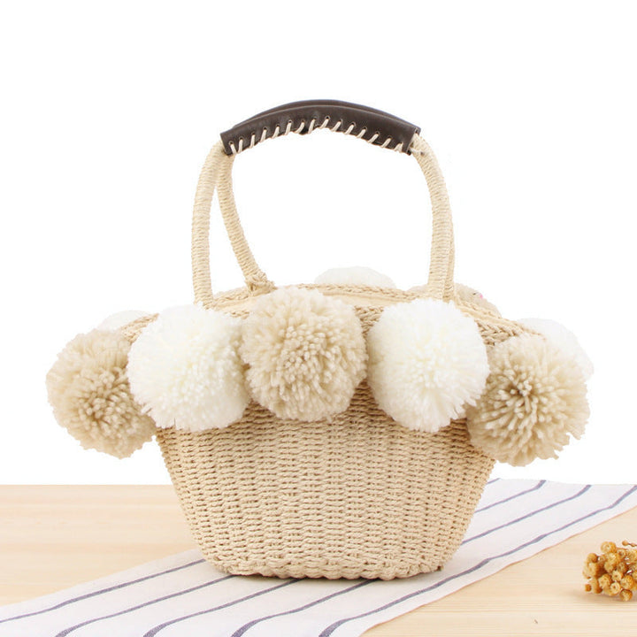 Basket bag with decorative pompons Kalsten