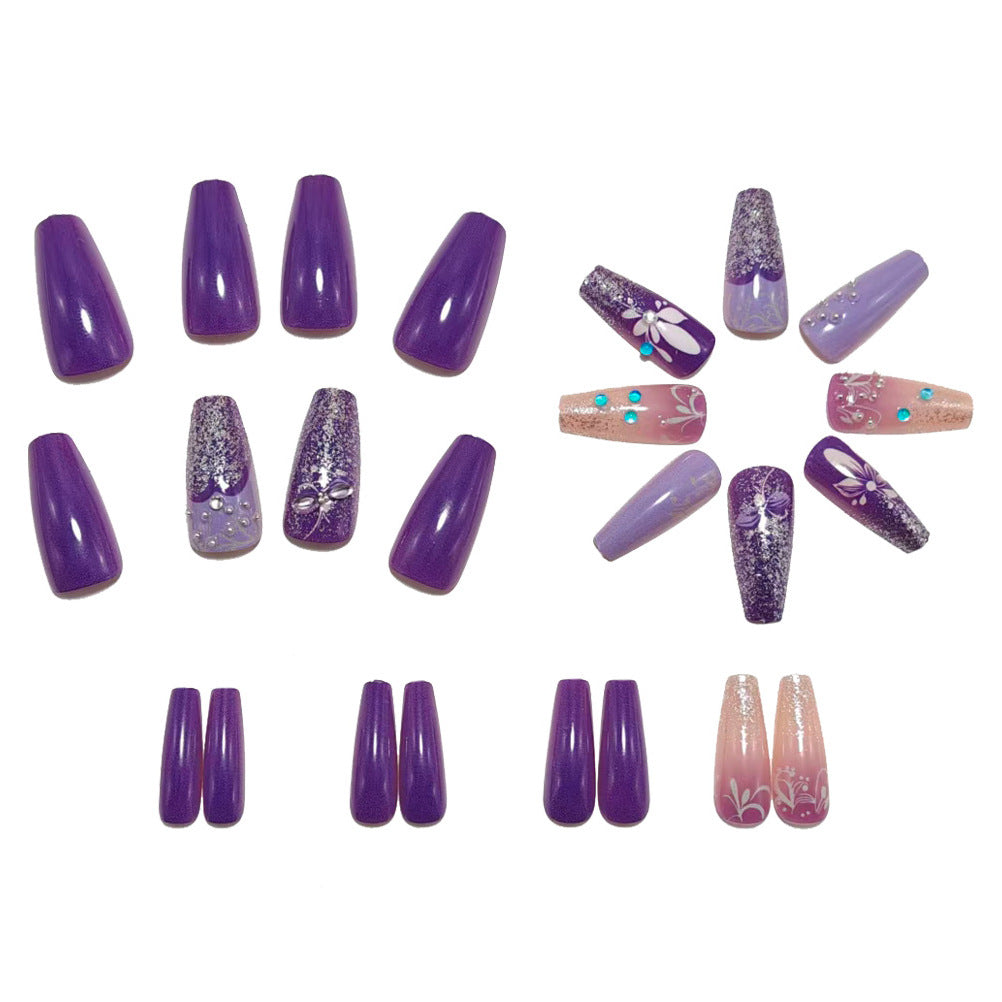 Artificial nails with floral glitter design Kalsten