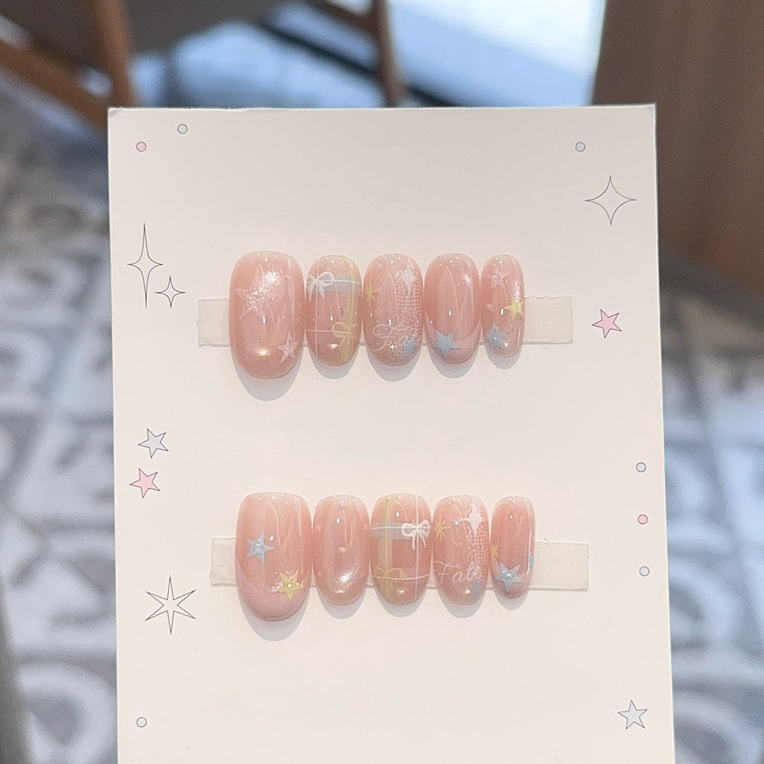 Artificial nails with romantic star and glitter motifs Kalsten