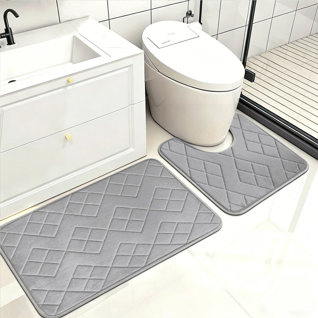 Luxurious Quilted Memory Foam Bath Mat Set Kalsten