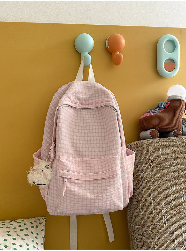 Lightweight Grid Pattern School Backpack