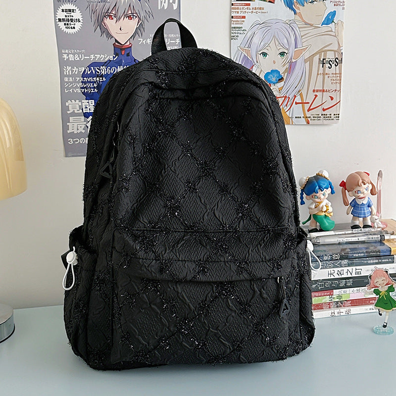 Embroidered Textured School Backpack