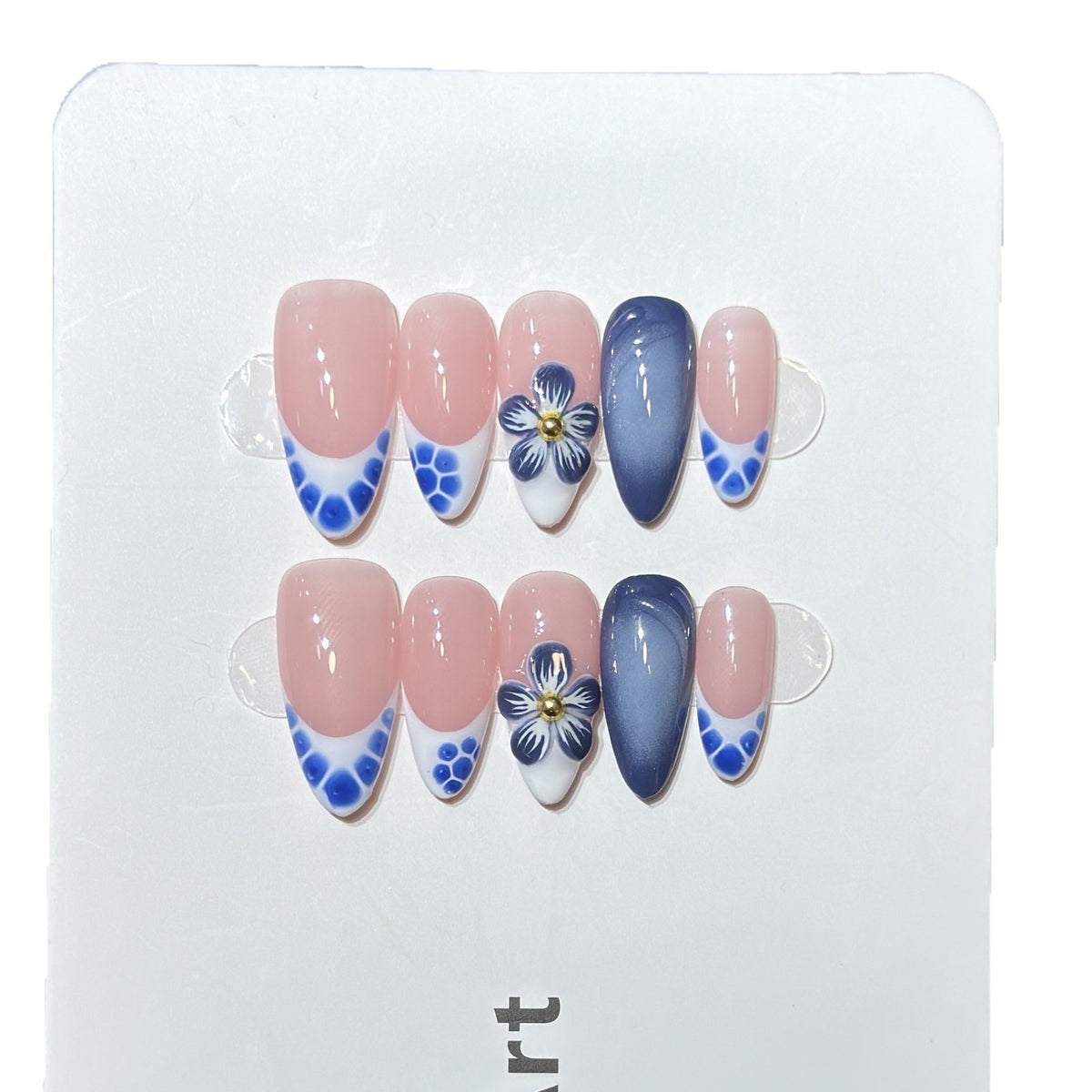 Artistic Press-On Nail Set with Floral and Geometric Accents Acalora