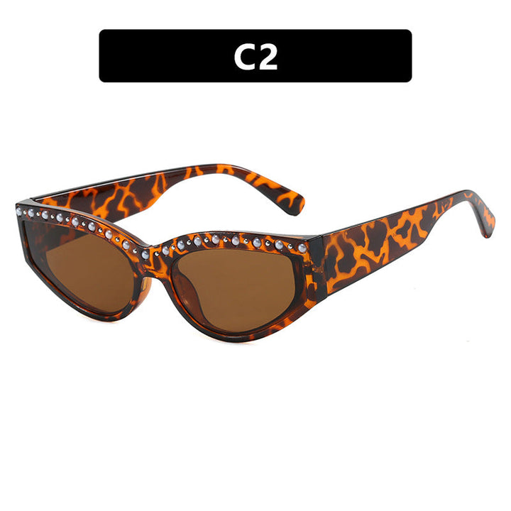 Women's Cat-Eye Sunglasses with Sparkling Rhinestone Accents and Animal Pattern Kalsten