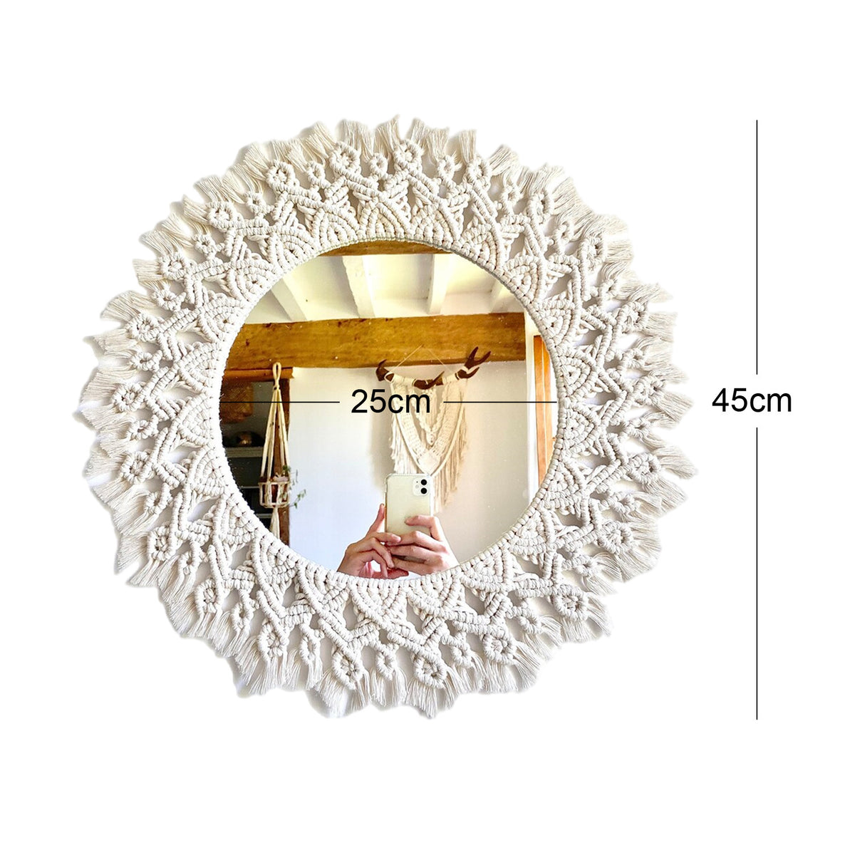 Decorative Macrame Round Wall Mirror Acalora