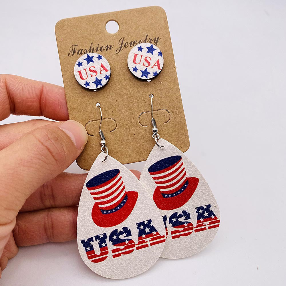 Women's nan lightweight drop earrings made of faux leather with star pattern and matching round ear studs Kalsten