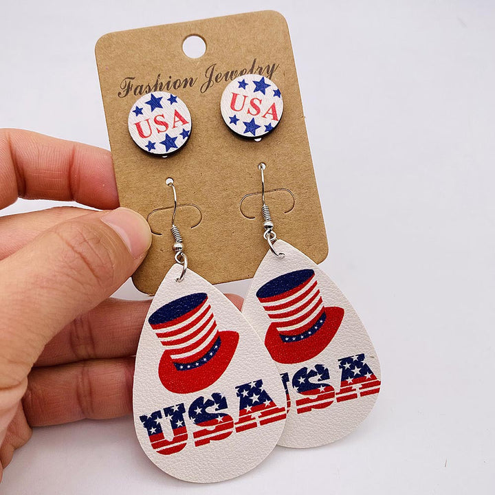 Women's nan lightweight drop earrings made of faux leather with star pattern and matching round ear studs Kalsten