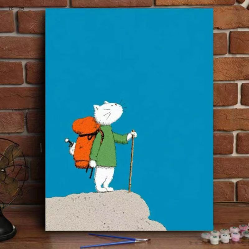 Whimsical Cat Watering Plants Canvas Art Kalsten