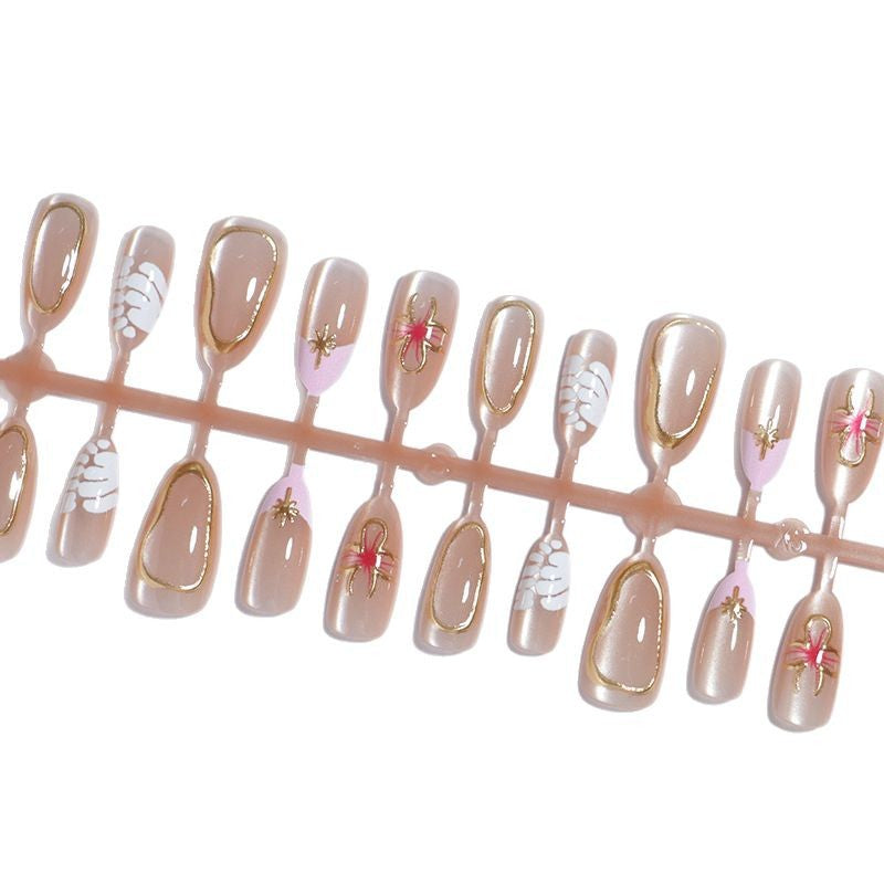 Artistic Press-On Nail Set with Elegant Floral Accents Kalsten