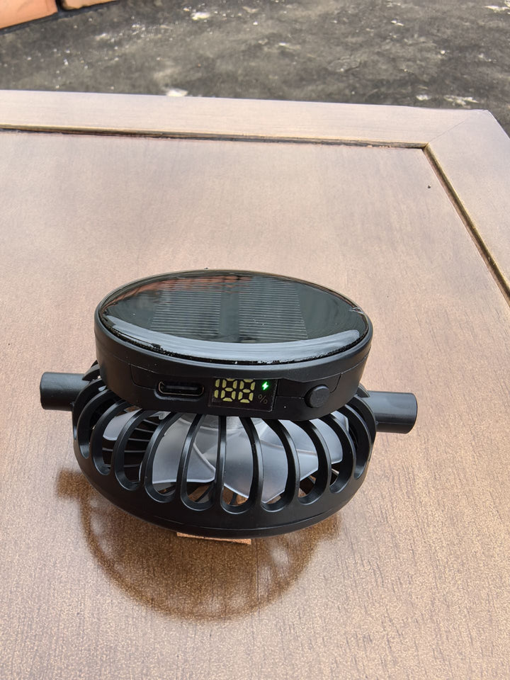 Solar-powered mini fan with digital battery level indicator and USB-C charging port Kalsten