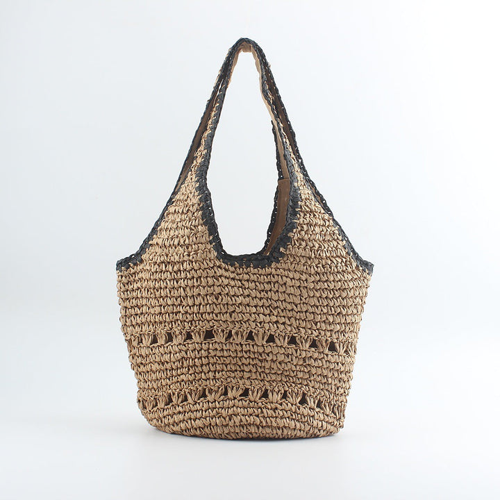 Beach shoulder bag made of hand-woven raffia with elegant lace trims Kalsten