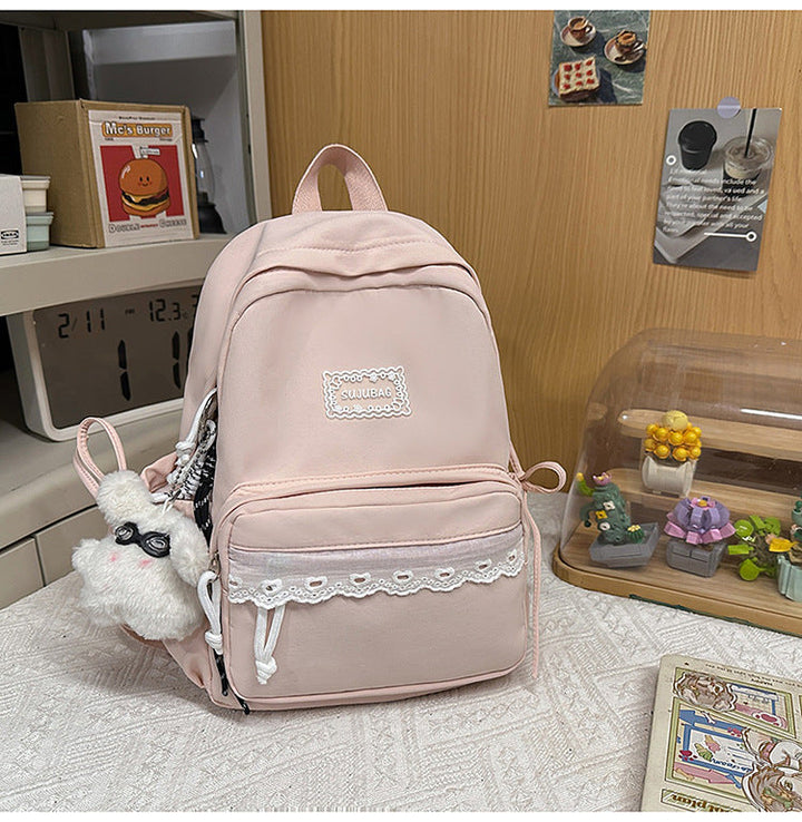 Cute Embroidered Multi-Pocket School Backpack