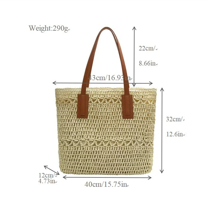 Natural beach bag with sturdy leather handles Kalsten