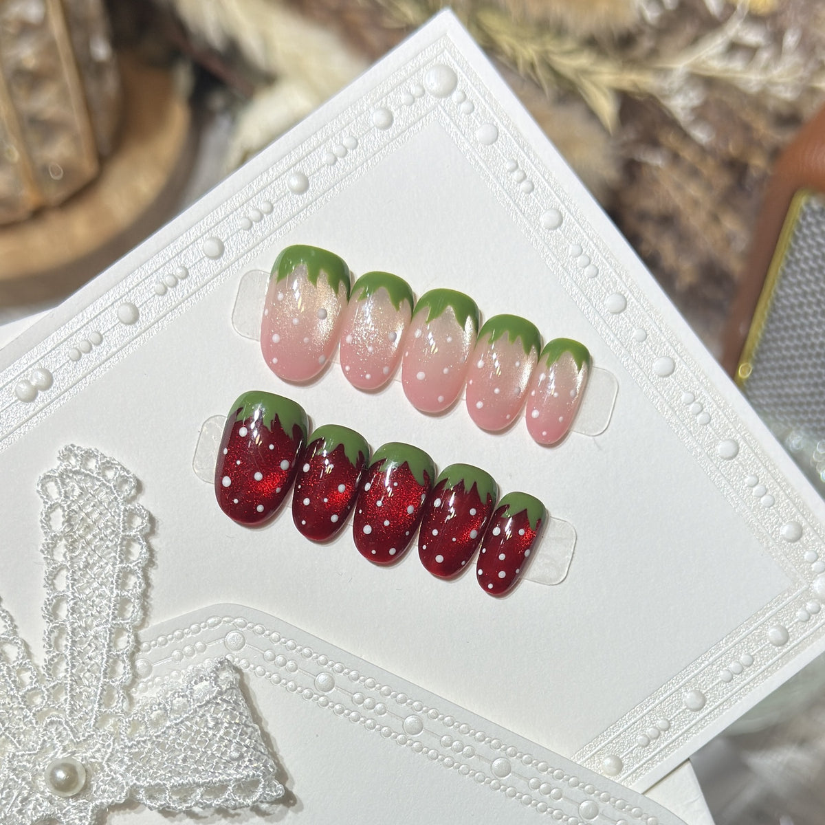 Artistic Strawberry Design Press-On Nail Set Acalora