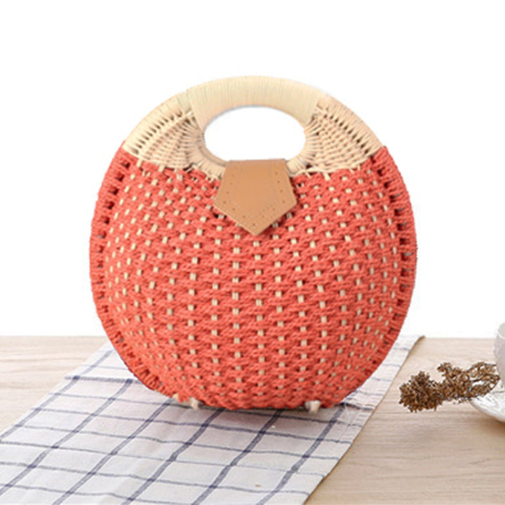 Round straw bag with elegant leather handle Kalsten